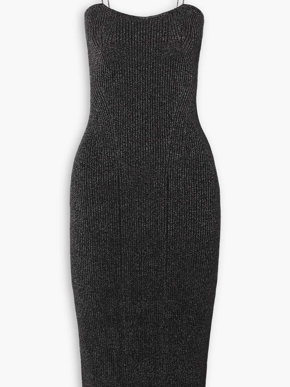 pilar metallic ribbed-knit midi dress