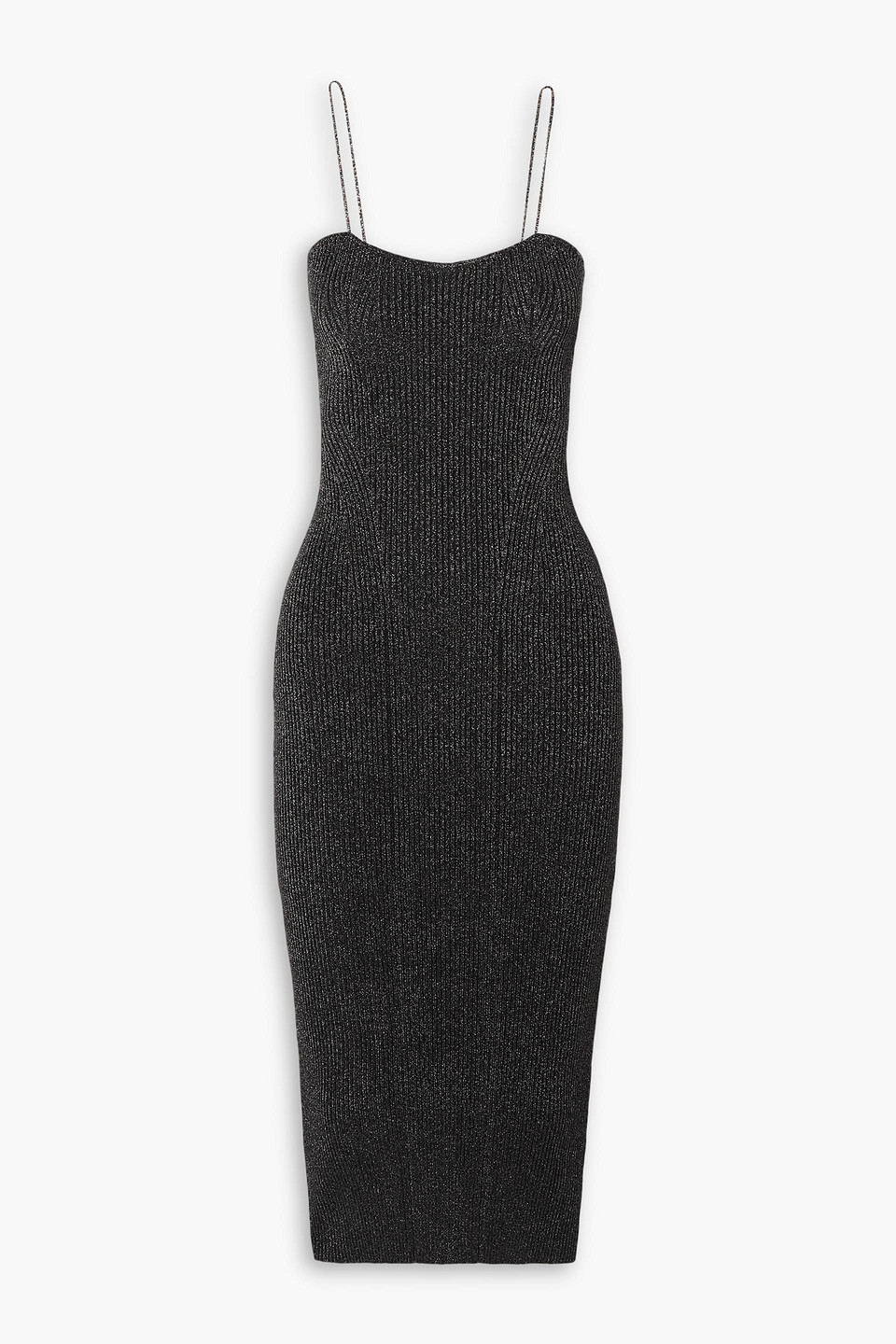Khaite Pilar Metallic Ribbed-knit Midi Dress In Charcoal