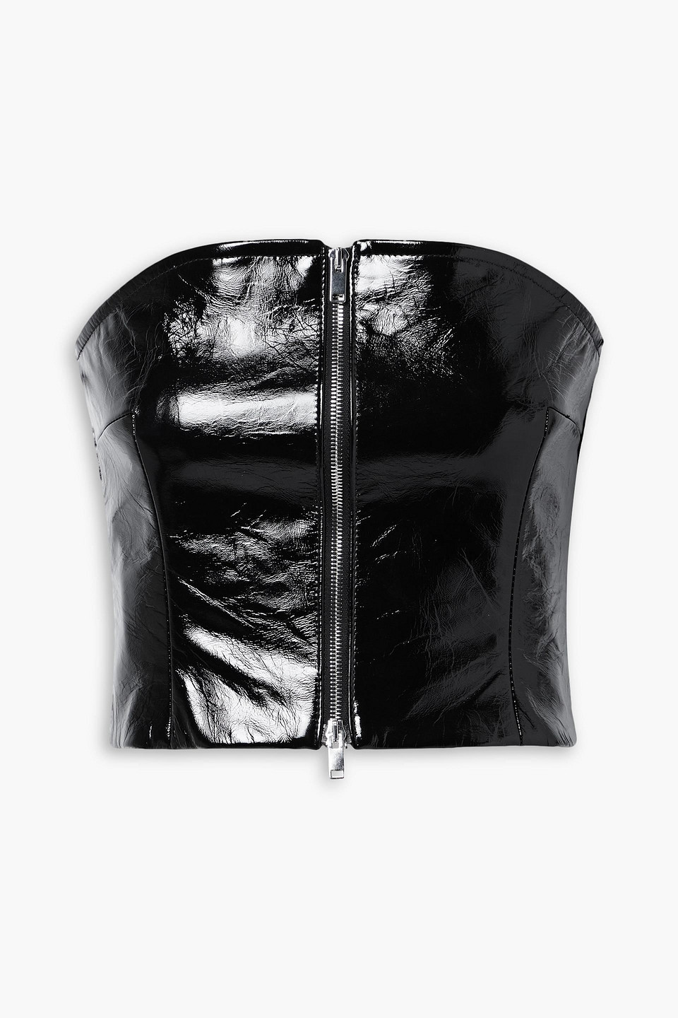 Khaite Ira Strapless Cracked-leather Bustier Top In Black