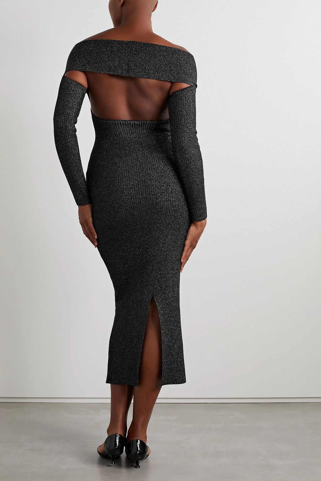 KHAITE Marisole cutout metallic ribbed-knit midi dress