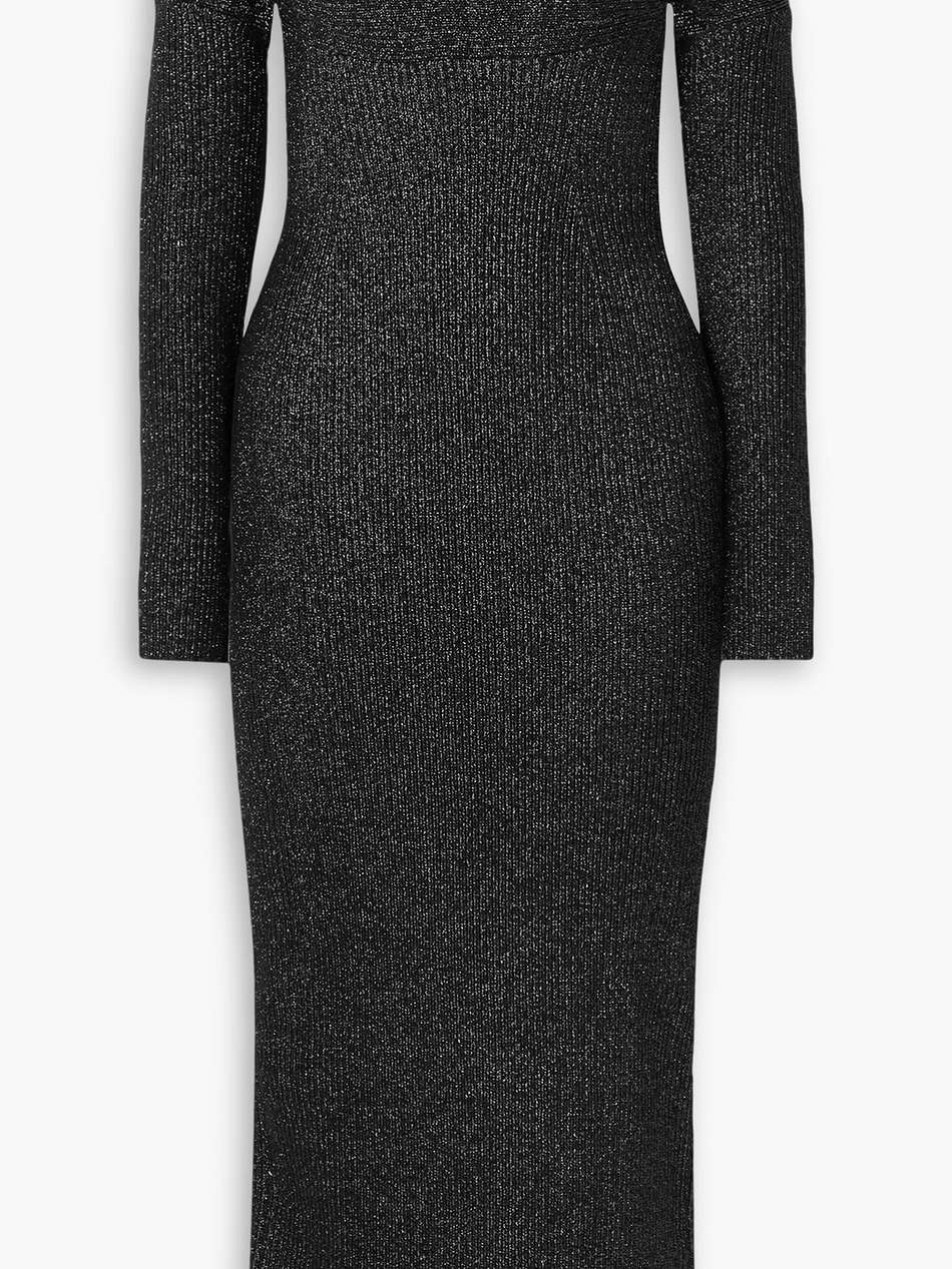 marisole cutout metallic ribbed-knit midi dress