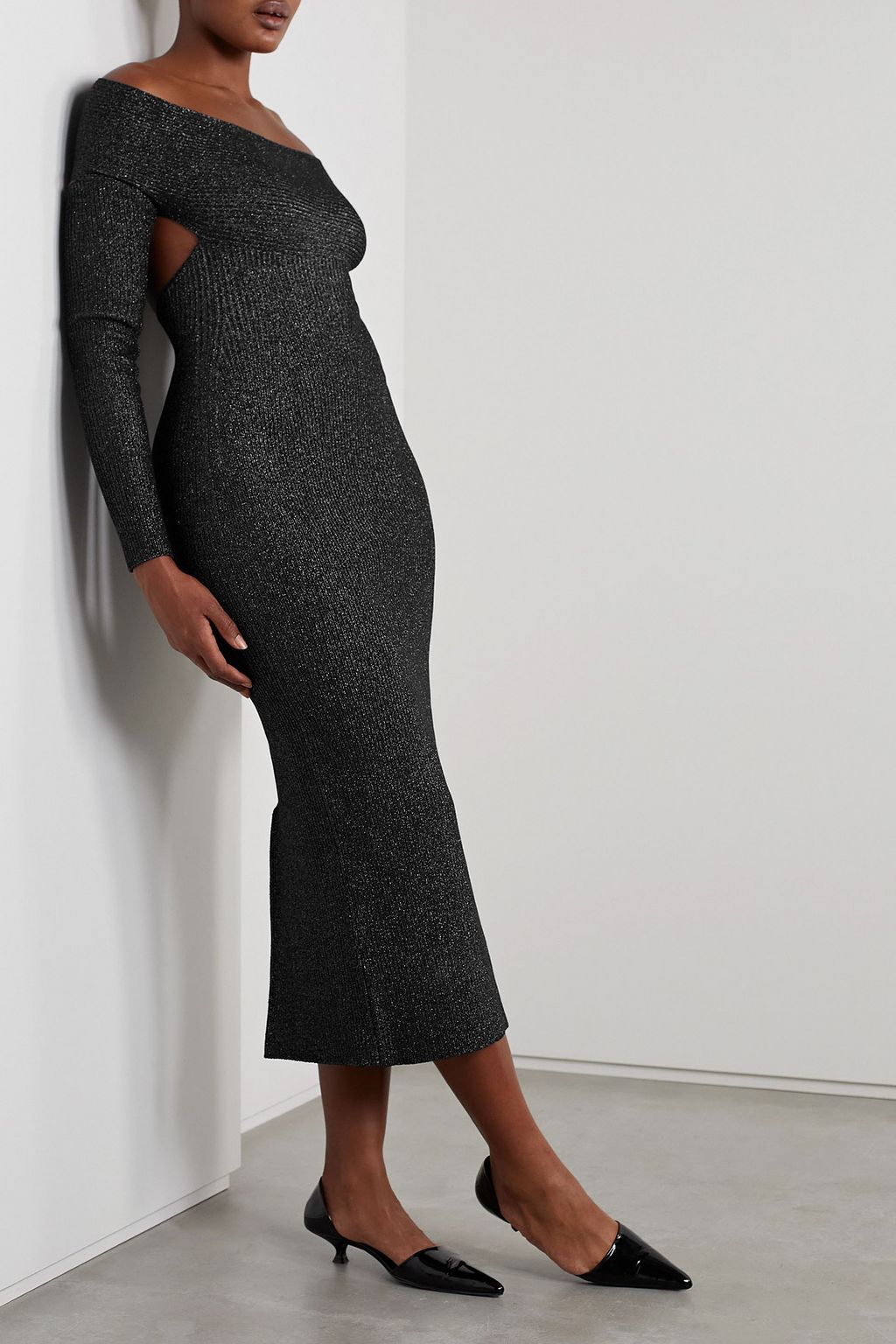 KHAITE Marisole cutout metallic ribbed-knit midi dress