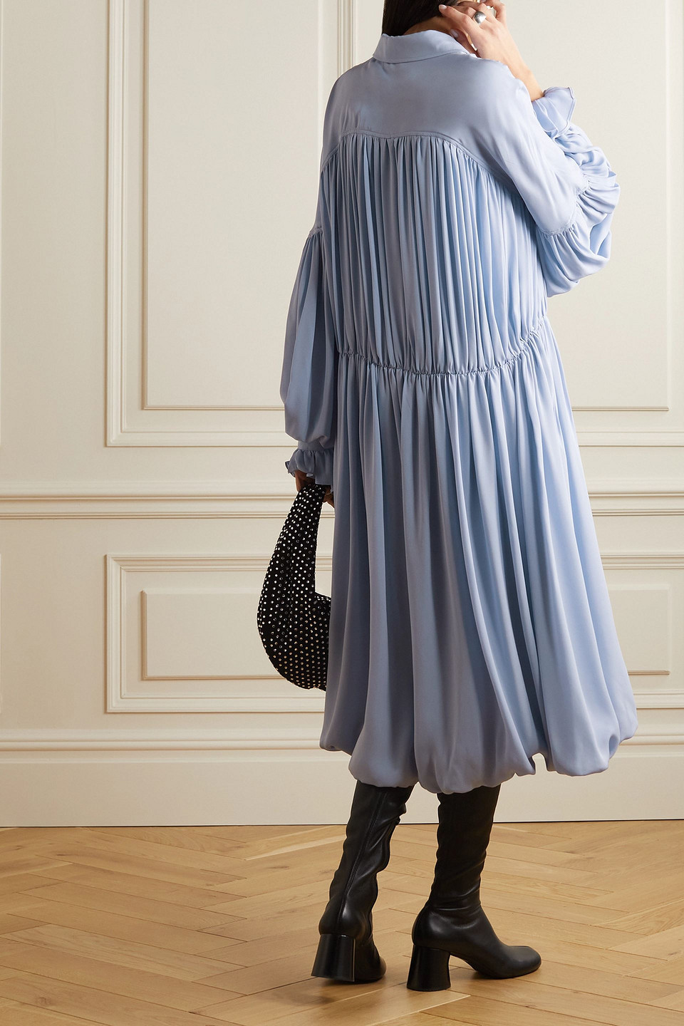 Khaite Colleen pleated silk-georgette midi shirt dress | Smart Closet Khaite Colleen pleated silk-georgette midi shirt dress | Smart Closet