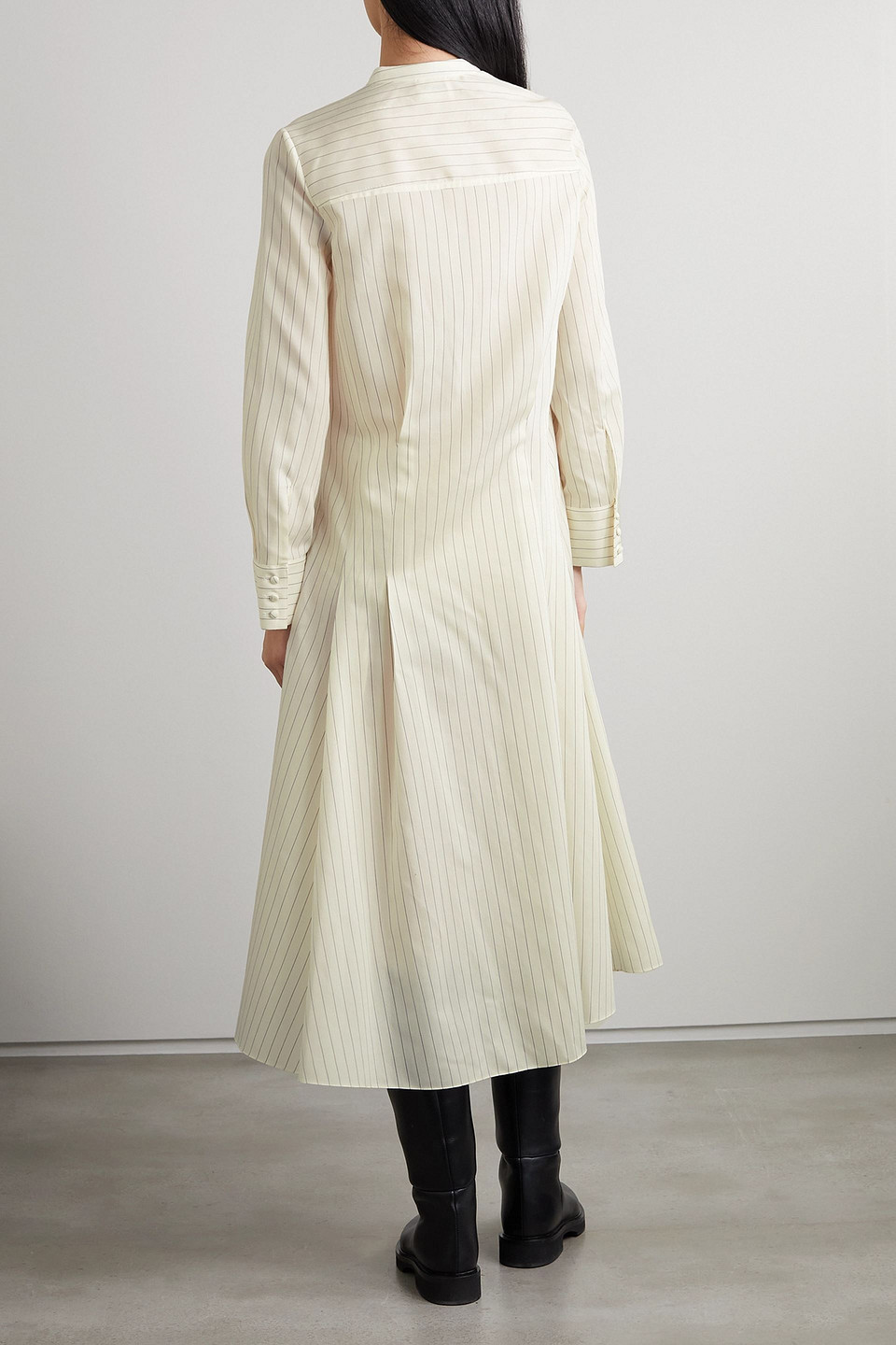 Khaite Waylon Oversized Pleated Striped Wool, Silk And Cotton-blend Shirt Dress In Ecru