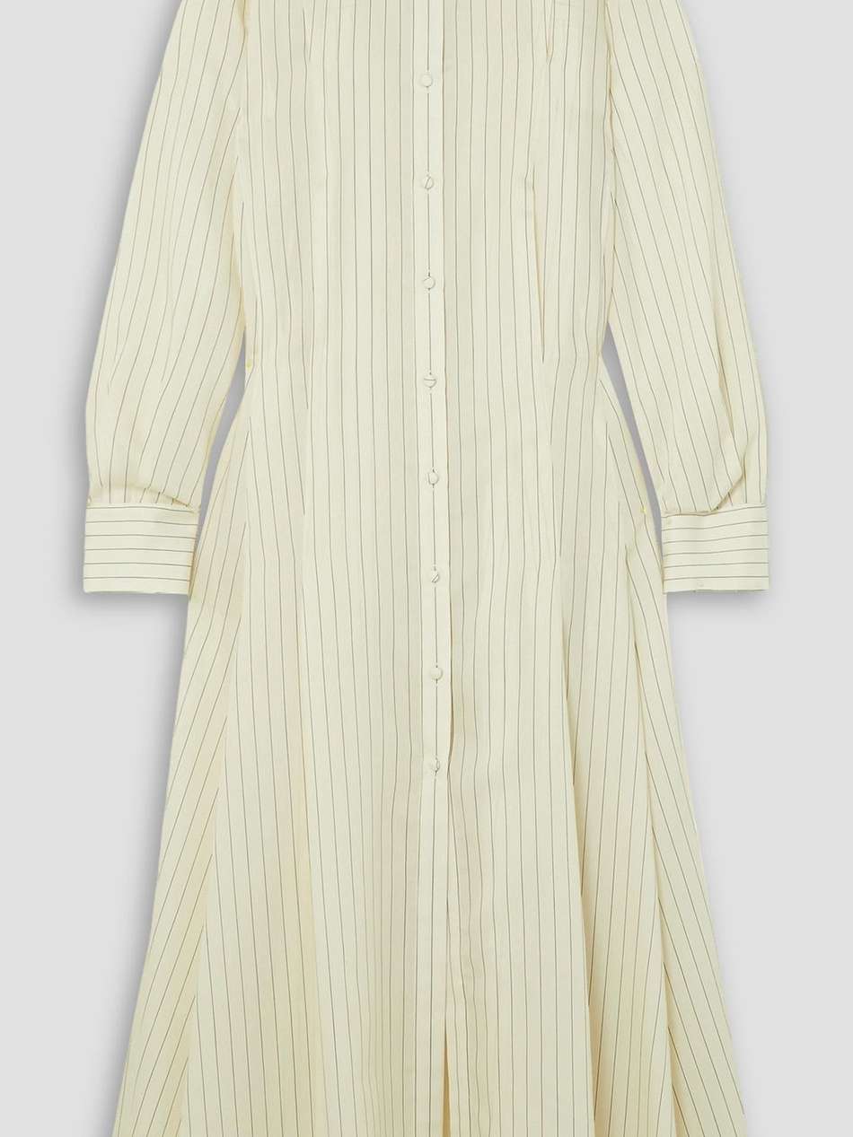 waylon oversized pleated striped wool, silk and cotton-blend shirt dress