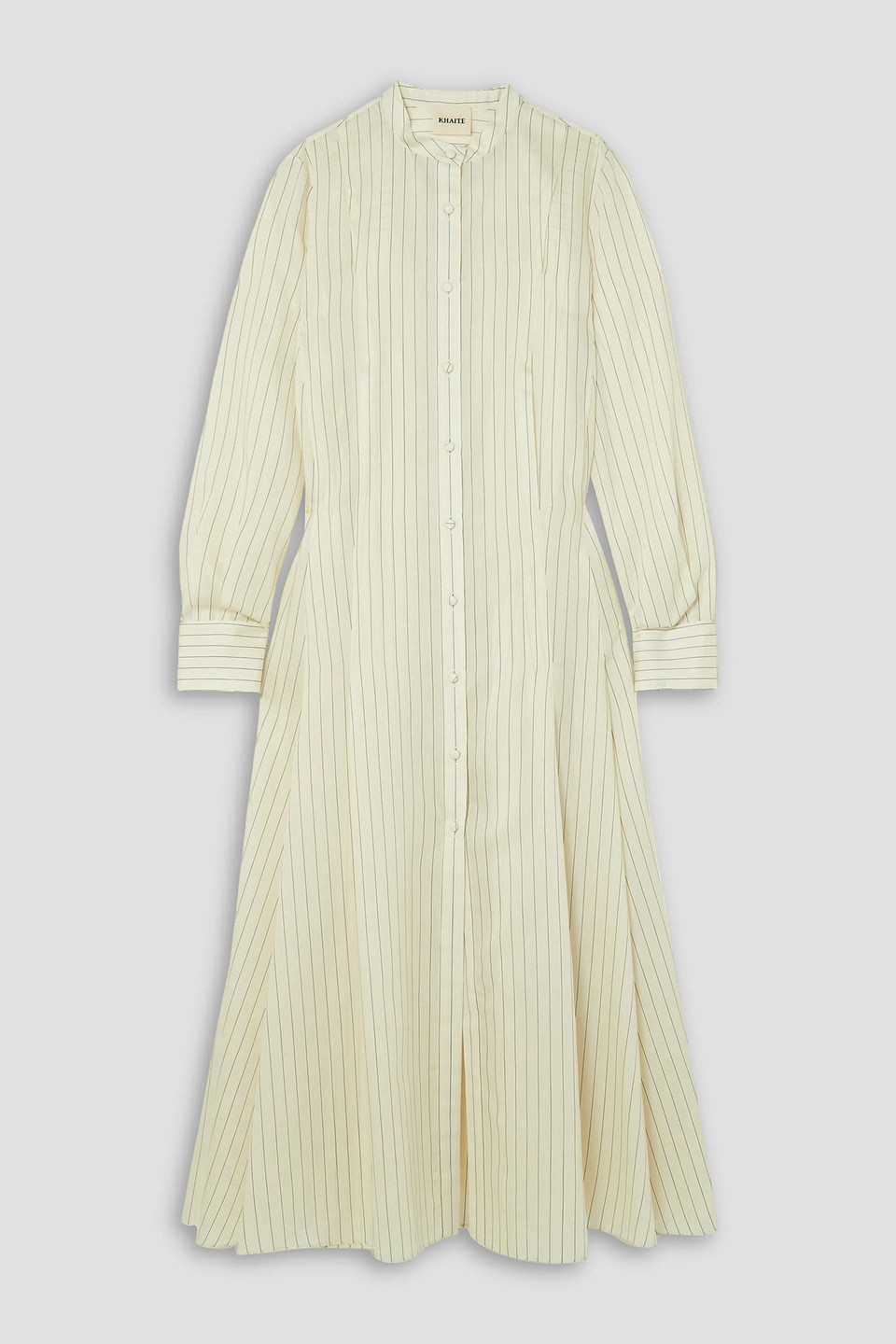 Khaite Waylon Oversized Pleated Striped Wool, Silk And Cotton-blend Shirt Dress In Ecru