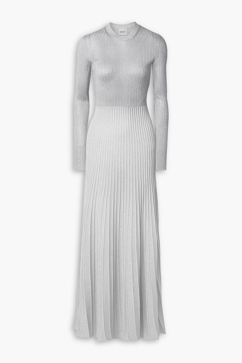 Khaite Keese Metallic Ribbed-knit Maxi Dress In Silver