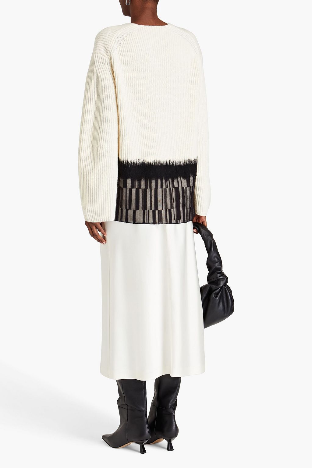 JOSEPH Lace-paneled ribbed wool sweater