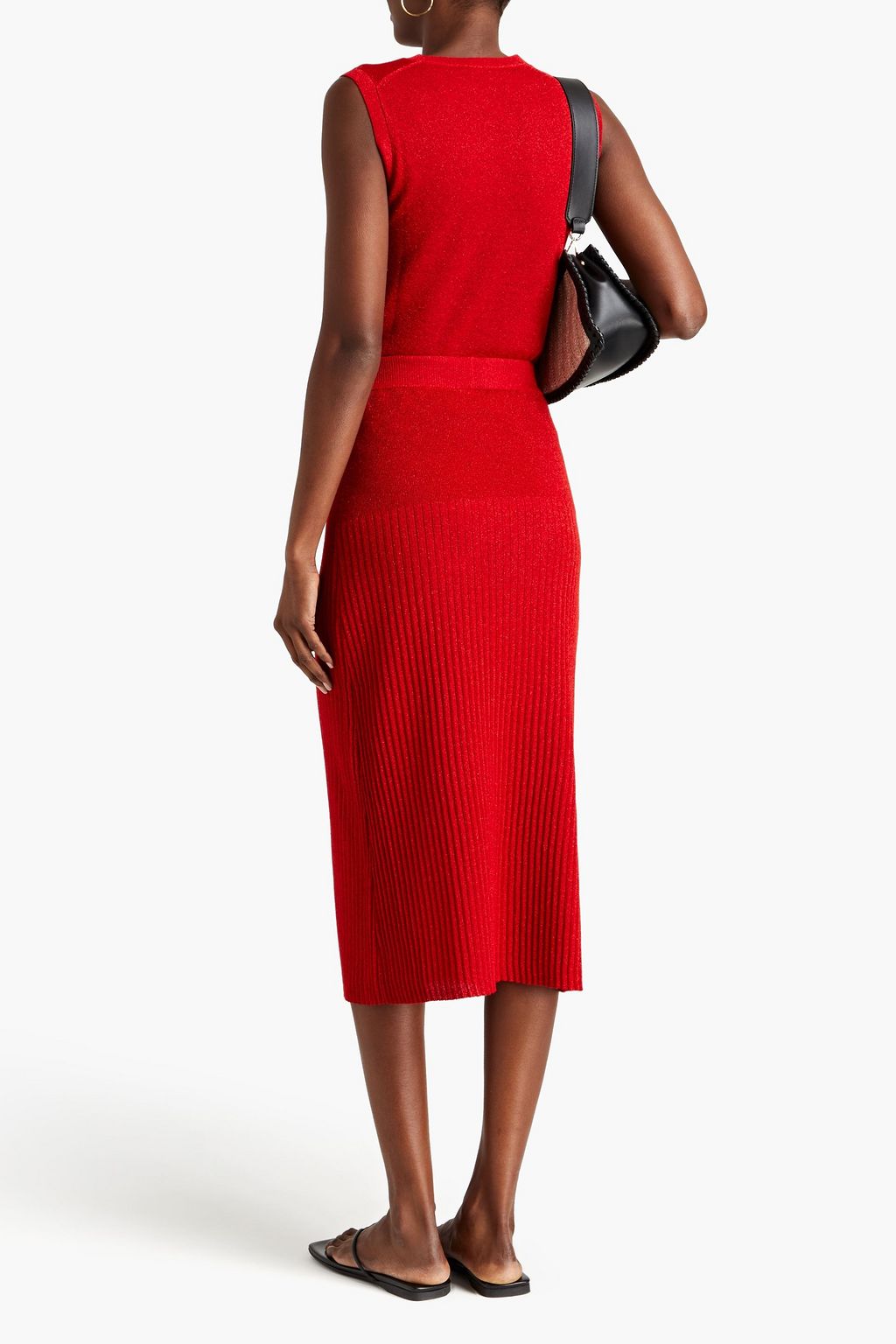 JOSEPH Metallic ribbed-knit midi skirt