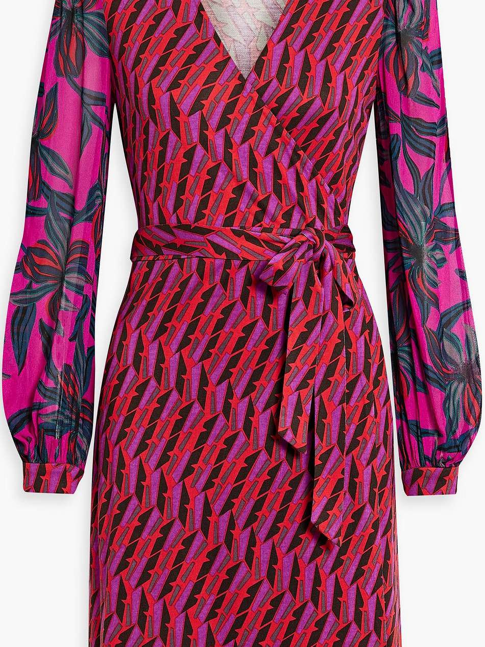 gala chiffon-paneled printed cady mini wrap dress