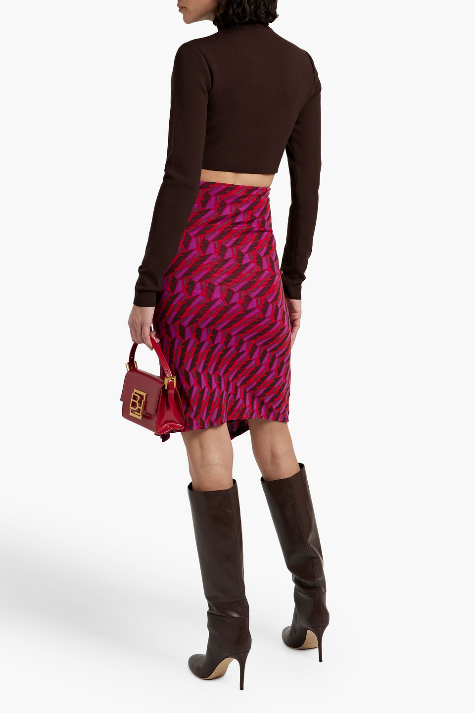 Diane Von Furstenberg Dariella Reversible Printed Stretch-mesh Skirt In Red