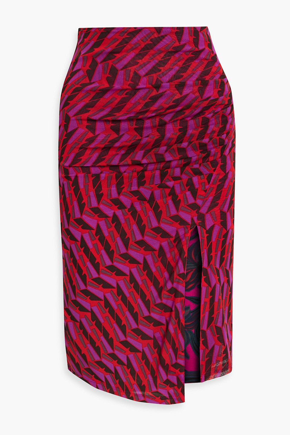 Diane Von Furstenberg Dariella Reversible Printed Stretch-mesh Skirt In Red