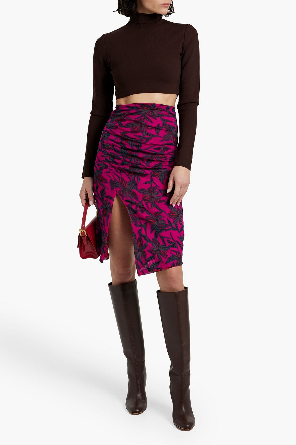 DIANE VON FURSTENBERG تنورة مصنوعة من الشبك المطاطي ومزينة بطبعات ويمكن ارتداؤها على الوجهين