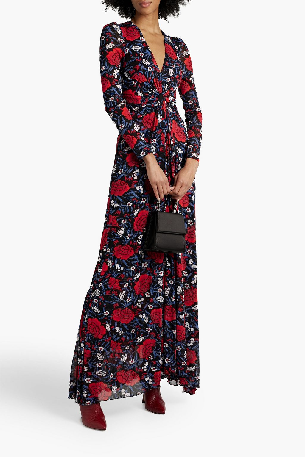 DIANE VON FURSTENBERG Adara draped floral-print stretch-mesh maxi dress
