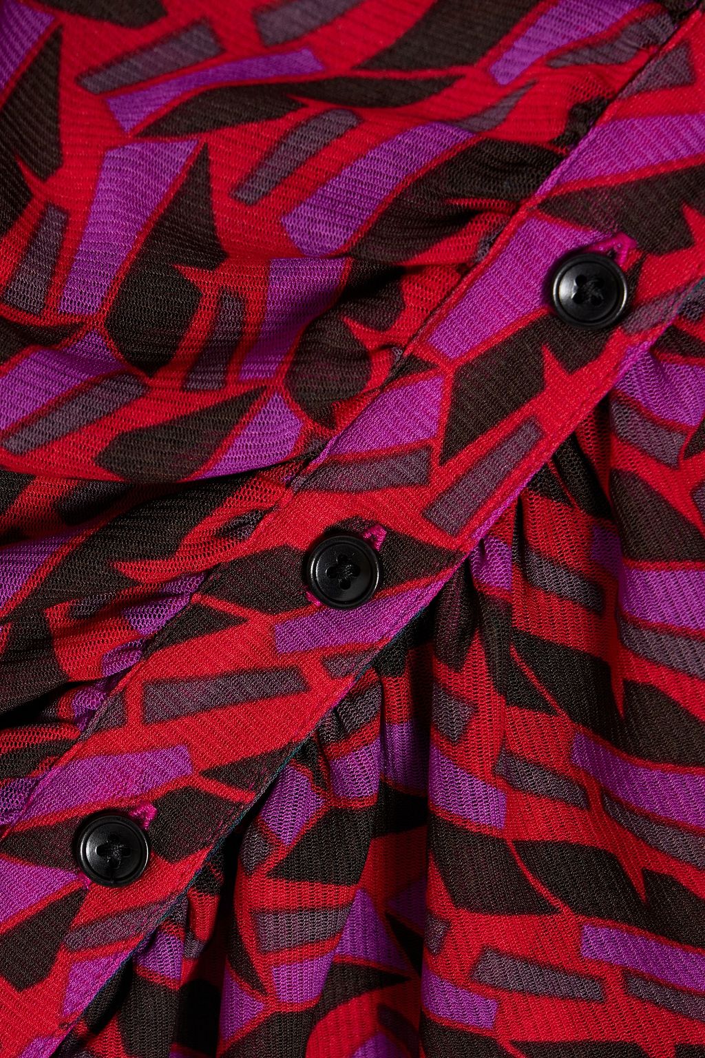 DIANE VON FURSTENBERG 리버서블 루쉬 장식 프린트 스트레치 메쉬 블라우스