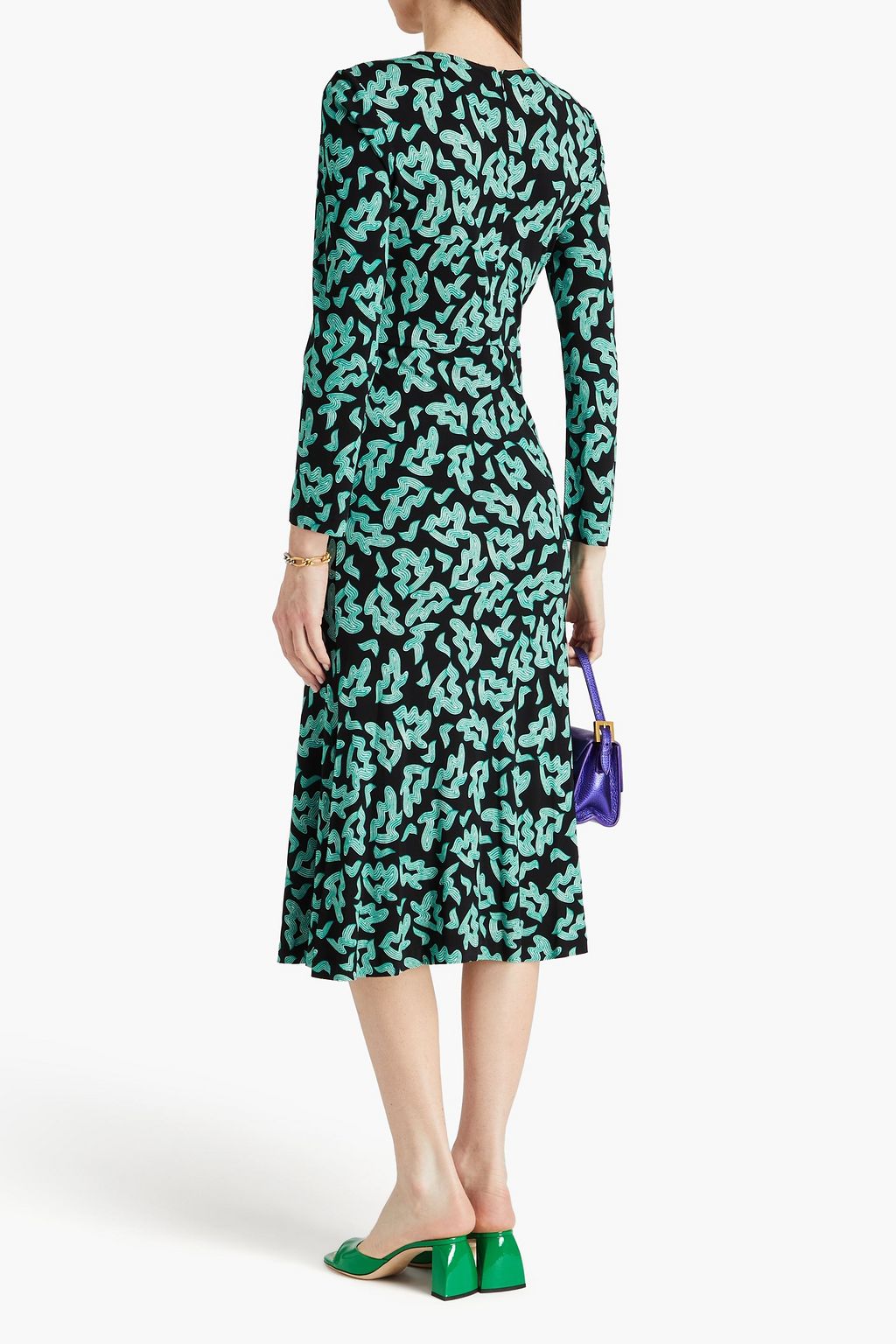 DIANE VON FURSTENBERG 드레이프 디테일 프린트 저지 미디 드레스