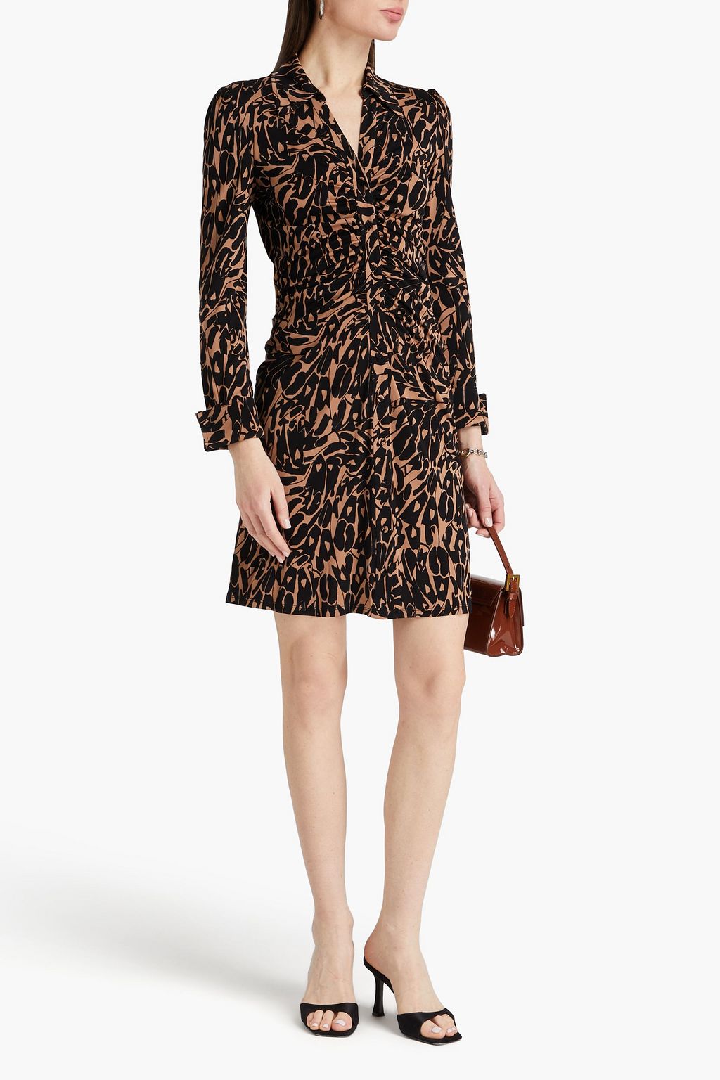 DIANE VON FURSTENBERG Sheska ruched printed jersey mini shirt dress