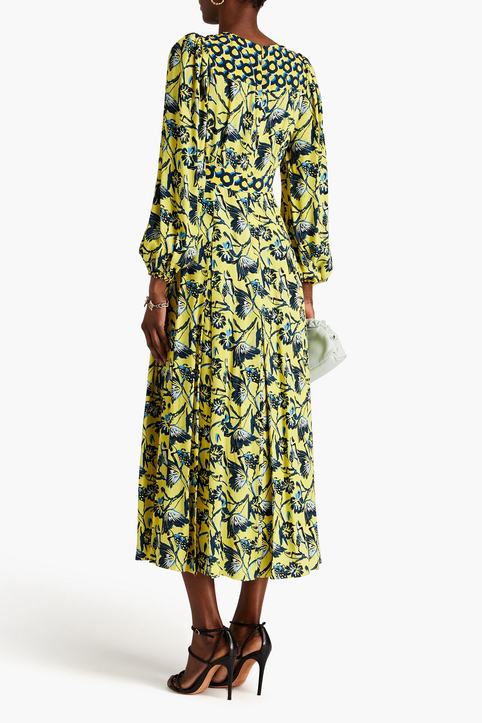 Shop Diane Von Furstenberg Anjali Floral-print Crepe De Chine Midi Dress In Yellow