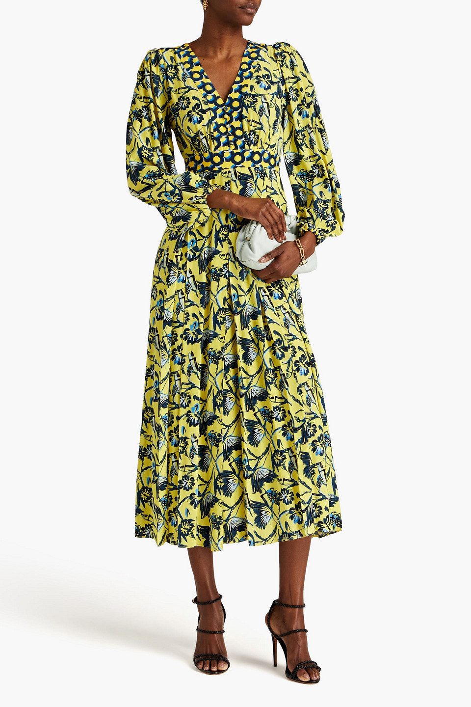 Shop Diane Von Furstenberg Anjali Floral-print Crepe De Chine Midi Dress In Yellow