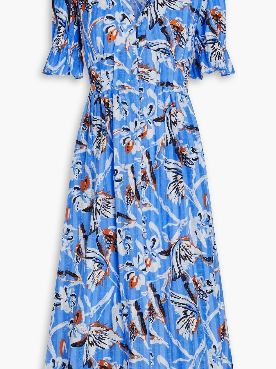 erica floral-print cotton-jacquard midi dress