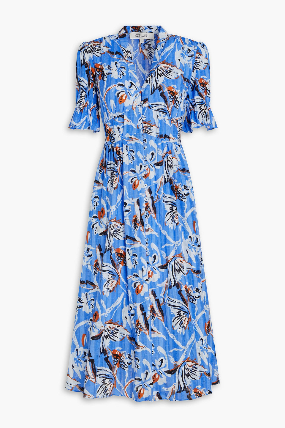 Diane Von Furstenberg Erica Floral-print Puff-sleeve Midi Dress In Light Blue