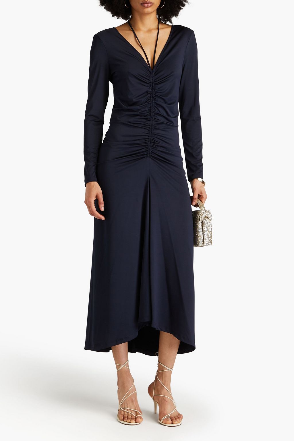 VERONICA BEARD Gilbert ruched satin-jersey midi dress