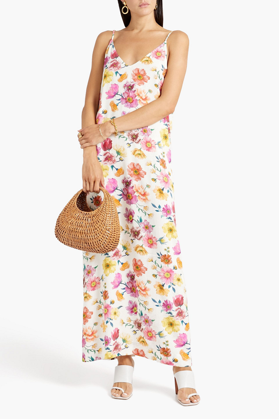 Onia Liberty-print Poplin Maxi Slip Dress In Off-white