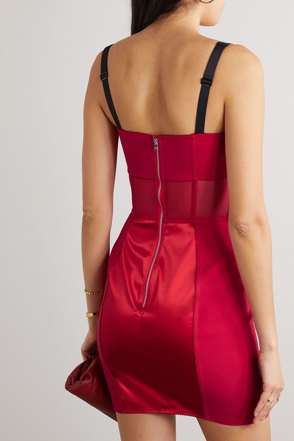 DOLCE&GABBANA Paneled cady, tulle and satin mini dress