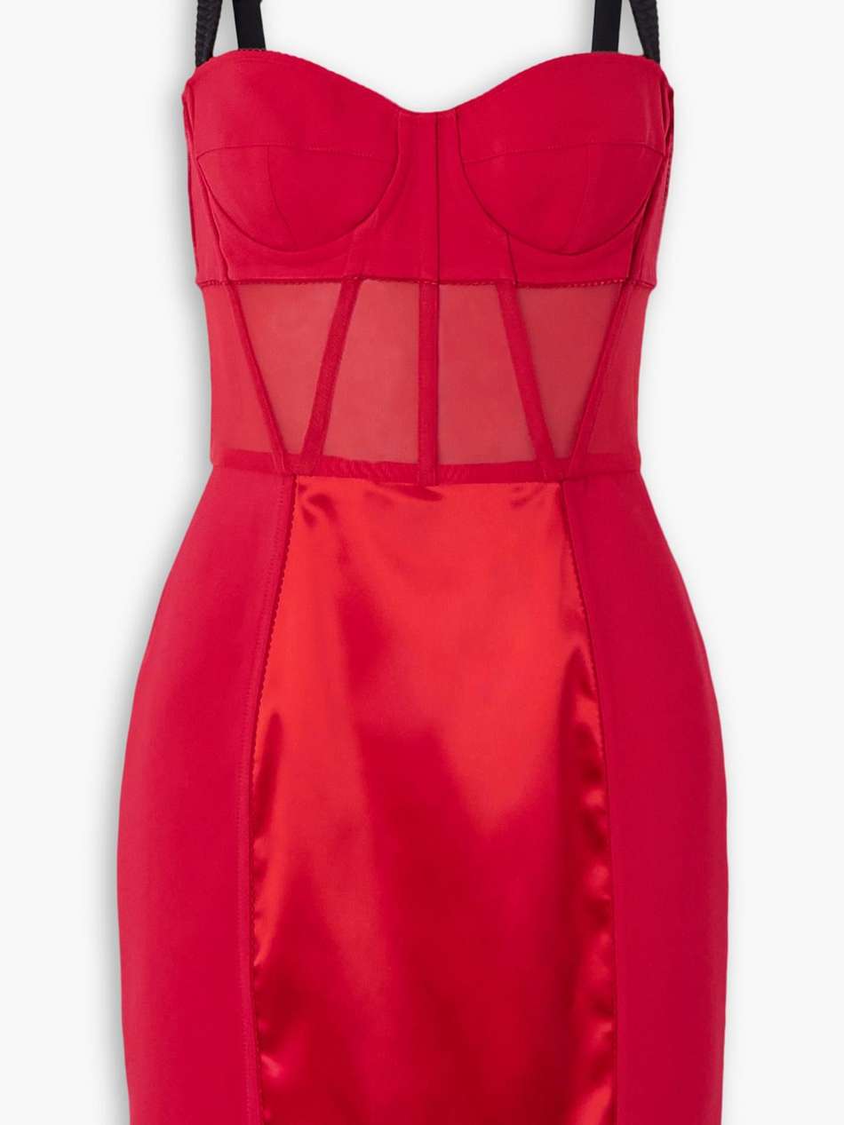 paneled cady, tulle and satin mini dress