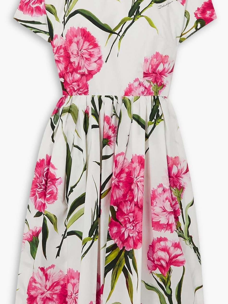 pleated floral-print cotton-poplin dress