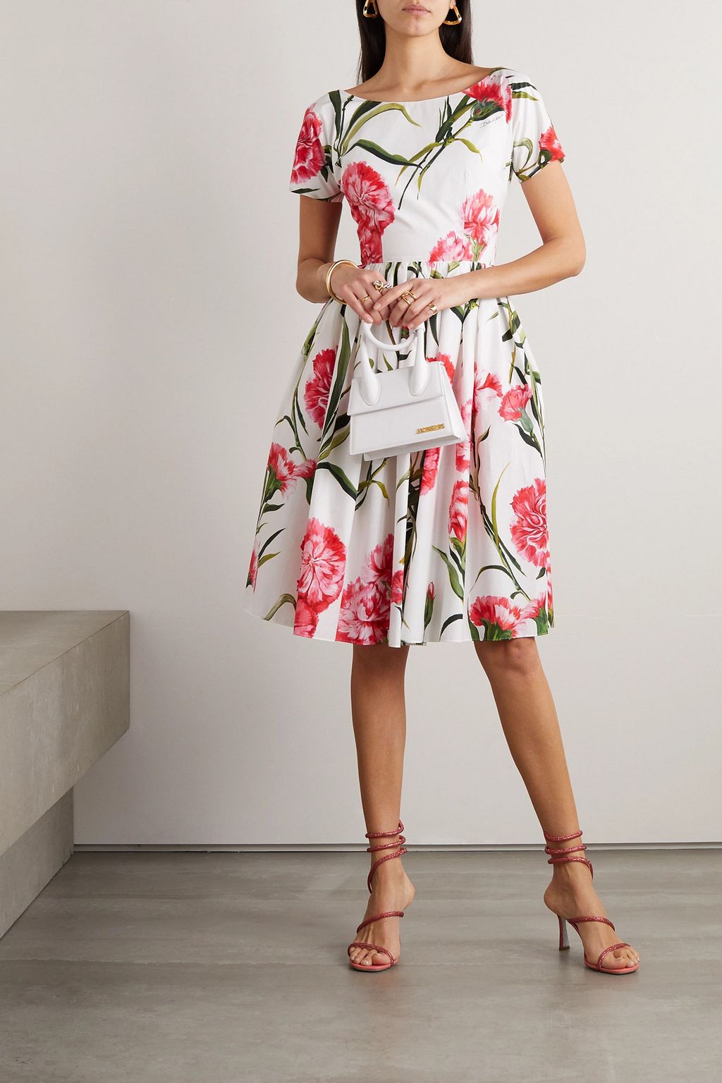 DOLCE&GABBANA Pleated floral-print cotton-poplin dress