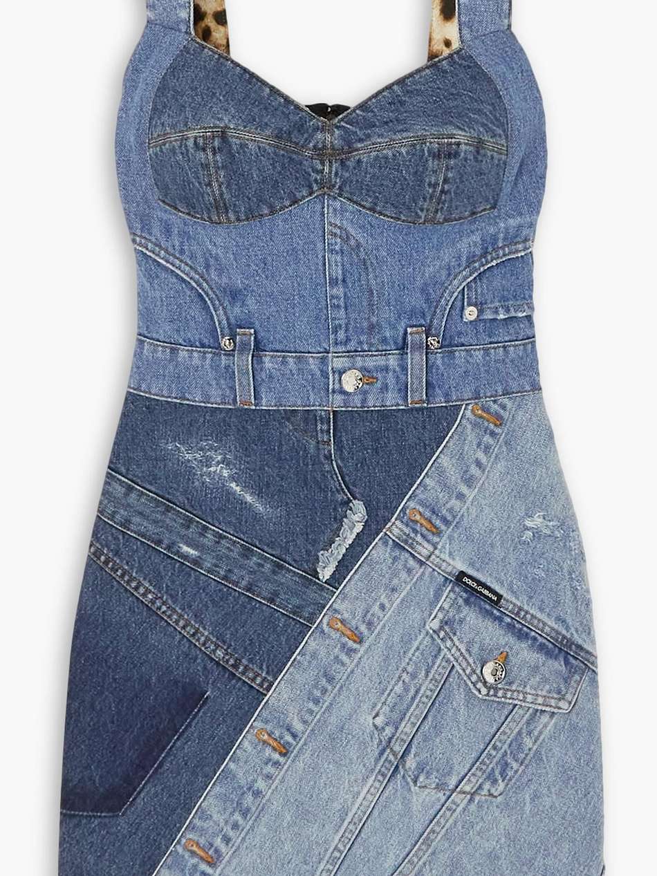 patchwork denim and stretch-jersey mini dress