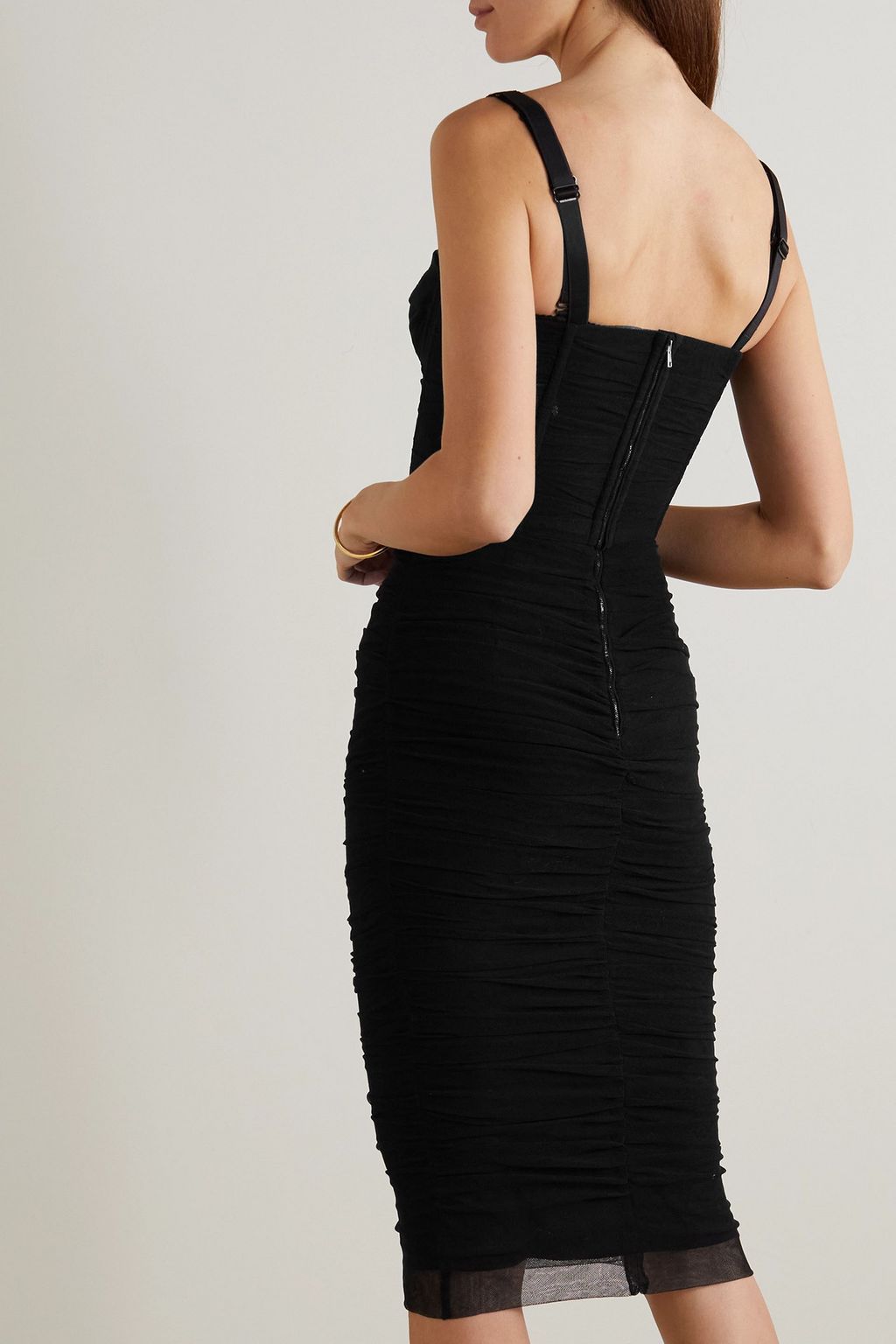 DOLCE&GABBANA ストレッチコットン混 チュール ラッシュド ミディワンピース