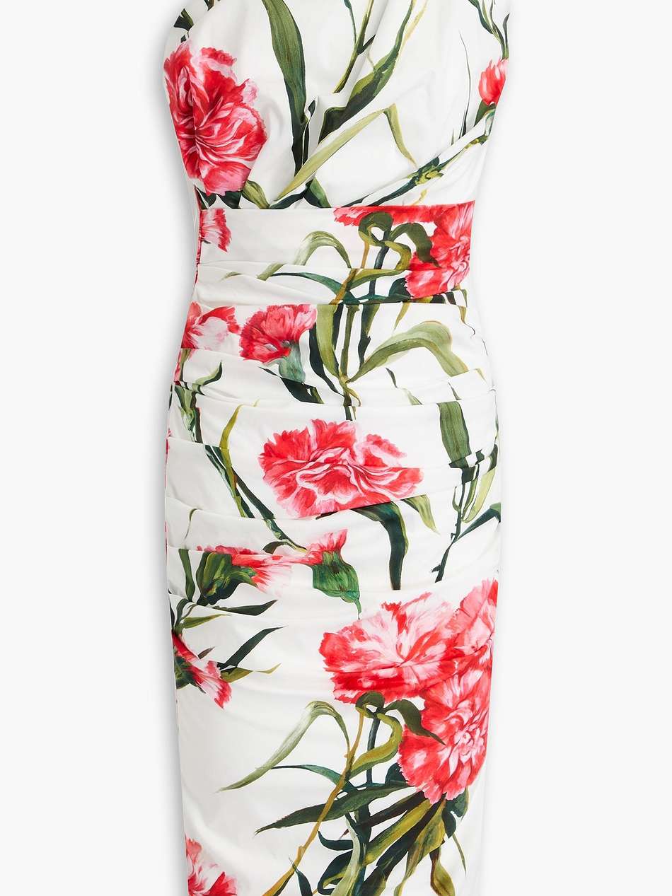 one-shoulder draped floral-print stretch-cotton midi dress