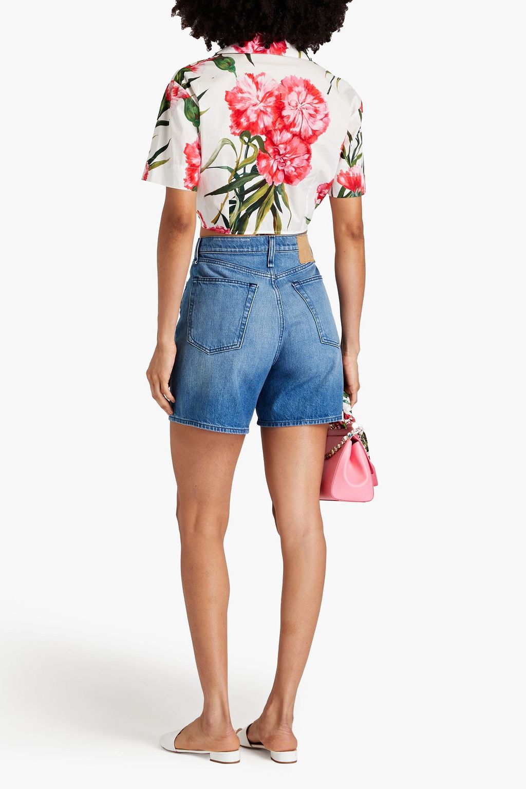 DOLCE&GABBANA Cropped tie-front floral-print cotton-poplin shirt