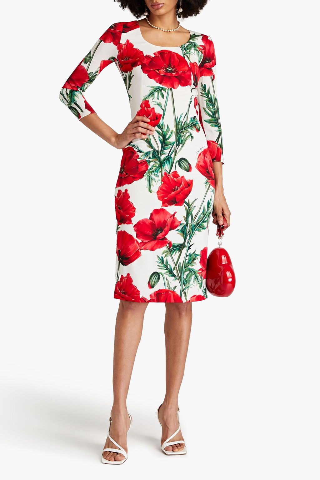 DOLCE&GABBANA Floral-print stretch-silk midi dress