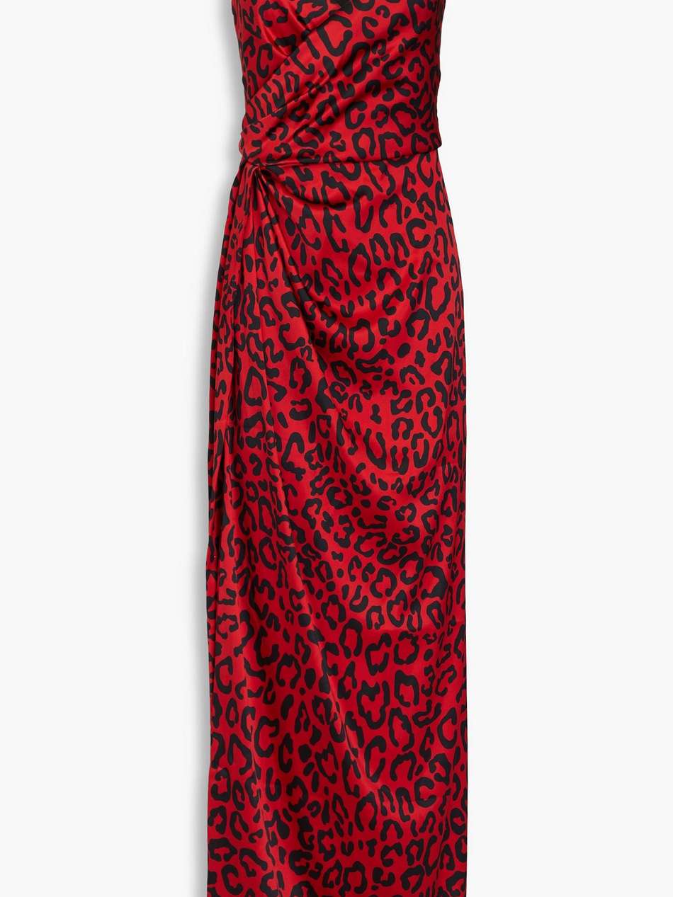 draped leopard-print silk-blend satin maxi dress
