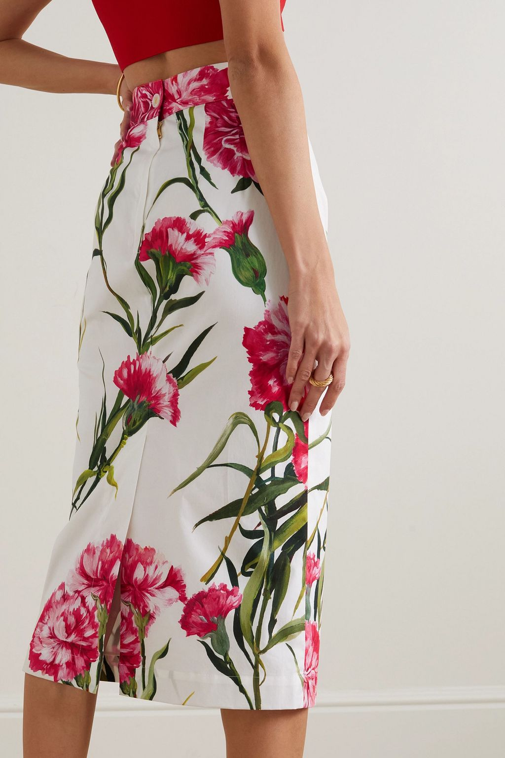 DOLCE&GABBANA Floral-print cotton-blend poplin midi skirt