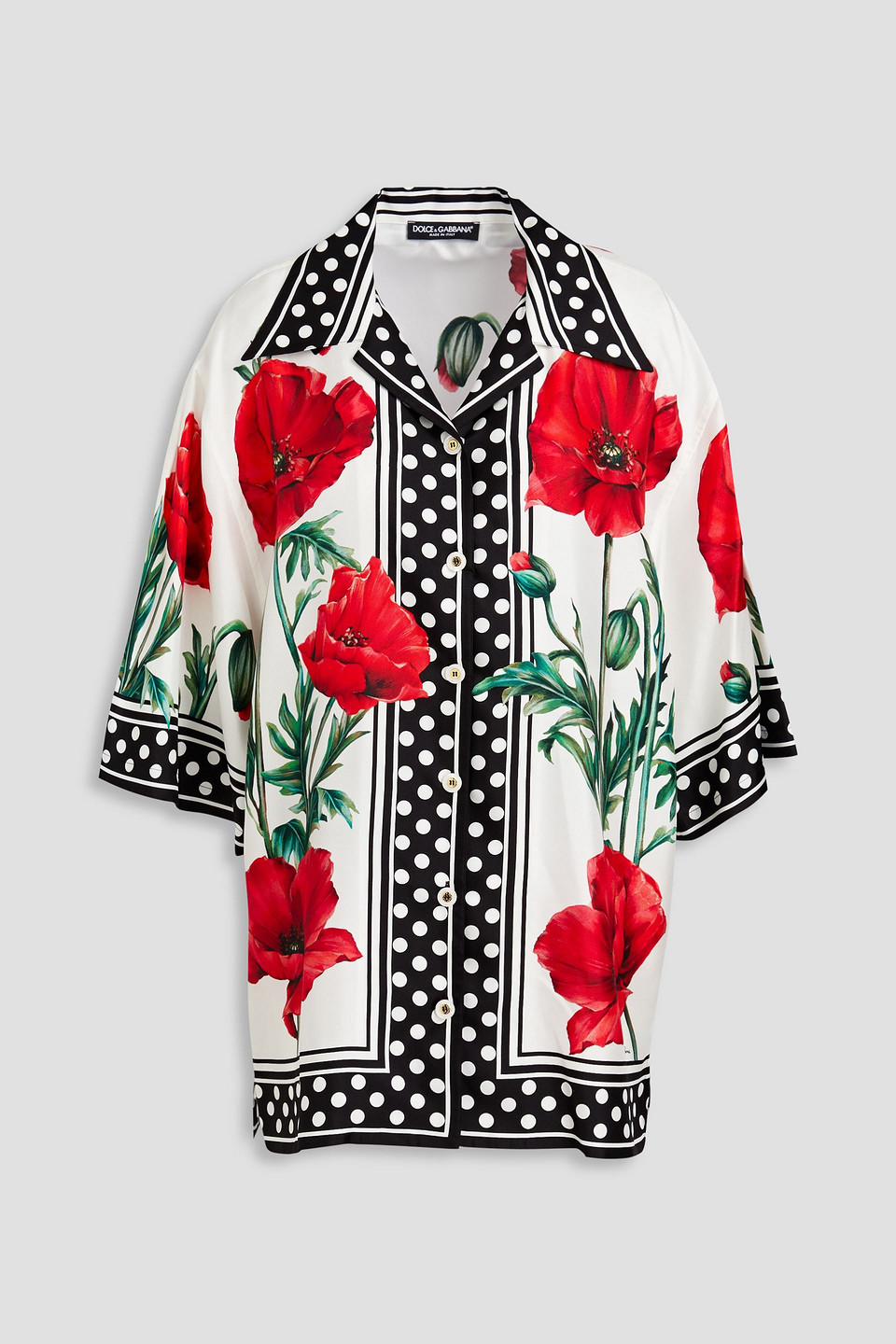Dolce & Gabbana Poppy Print Silk Twill Button-up Shirt In White
