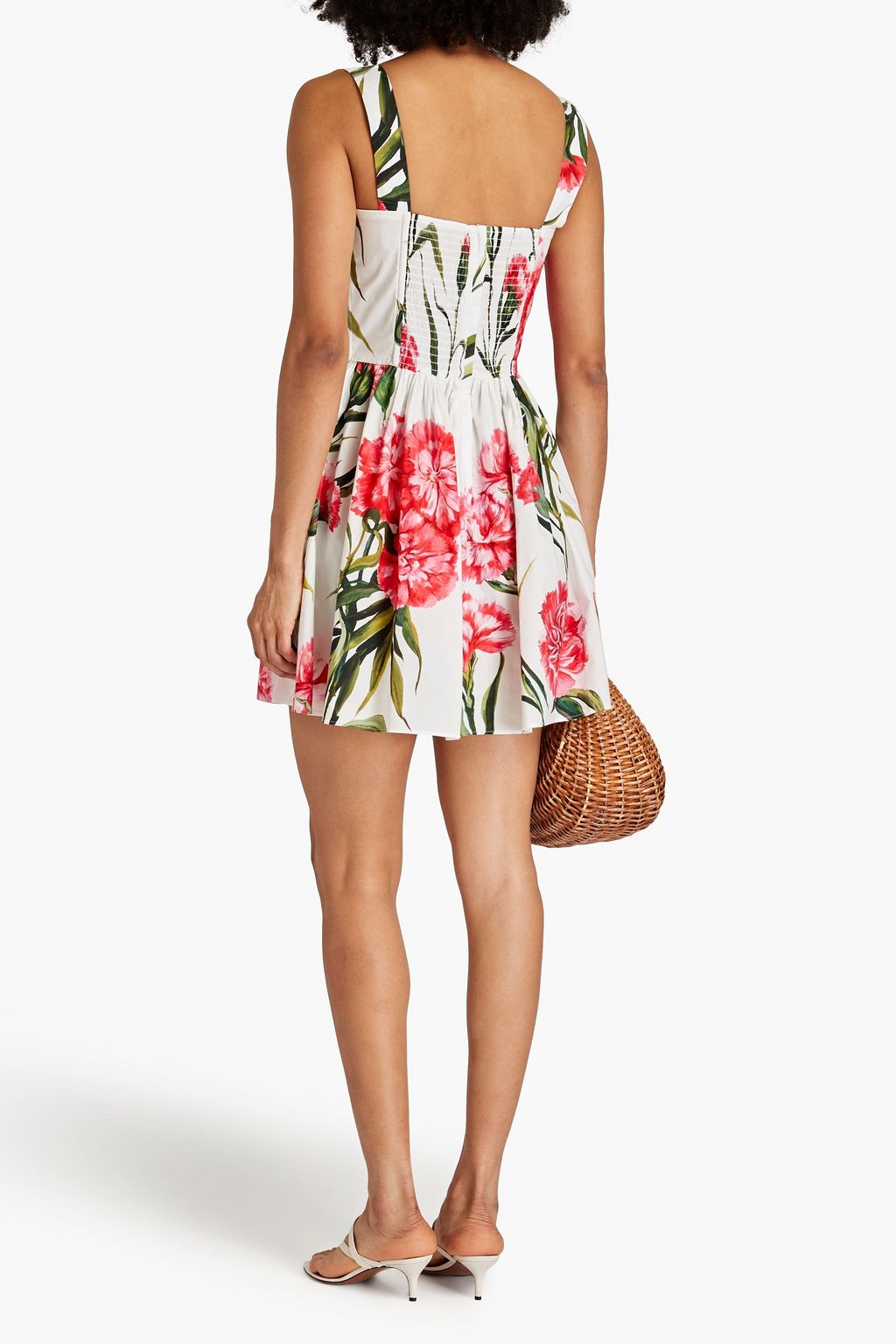 DOLCE&GABBANA Pleated floral-print cotton-poplin mini dress