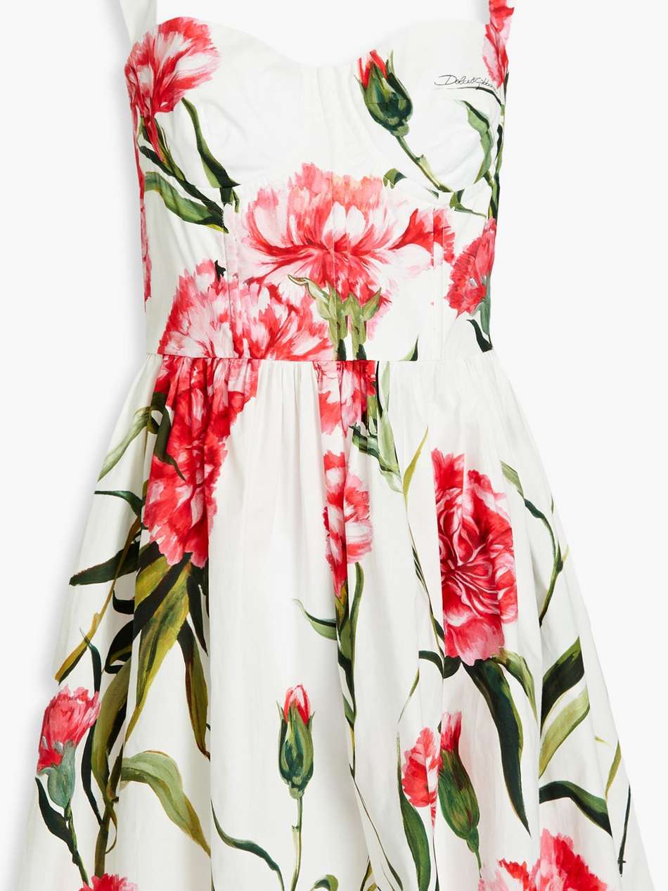 pleated floral-print cotton-poplin mini dress