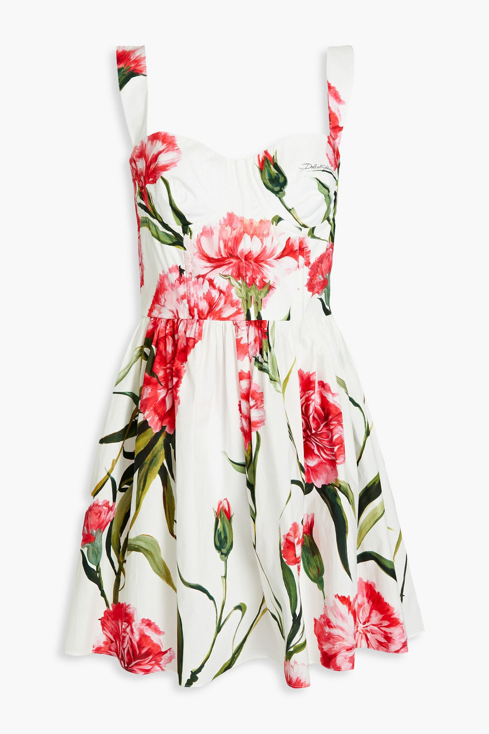 Dolce & Gabbana Carnation Print Poplin Corset Mini Dress In Coral