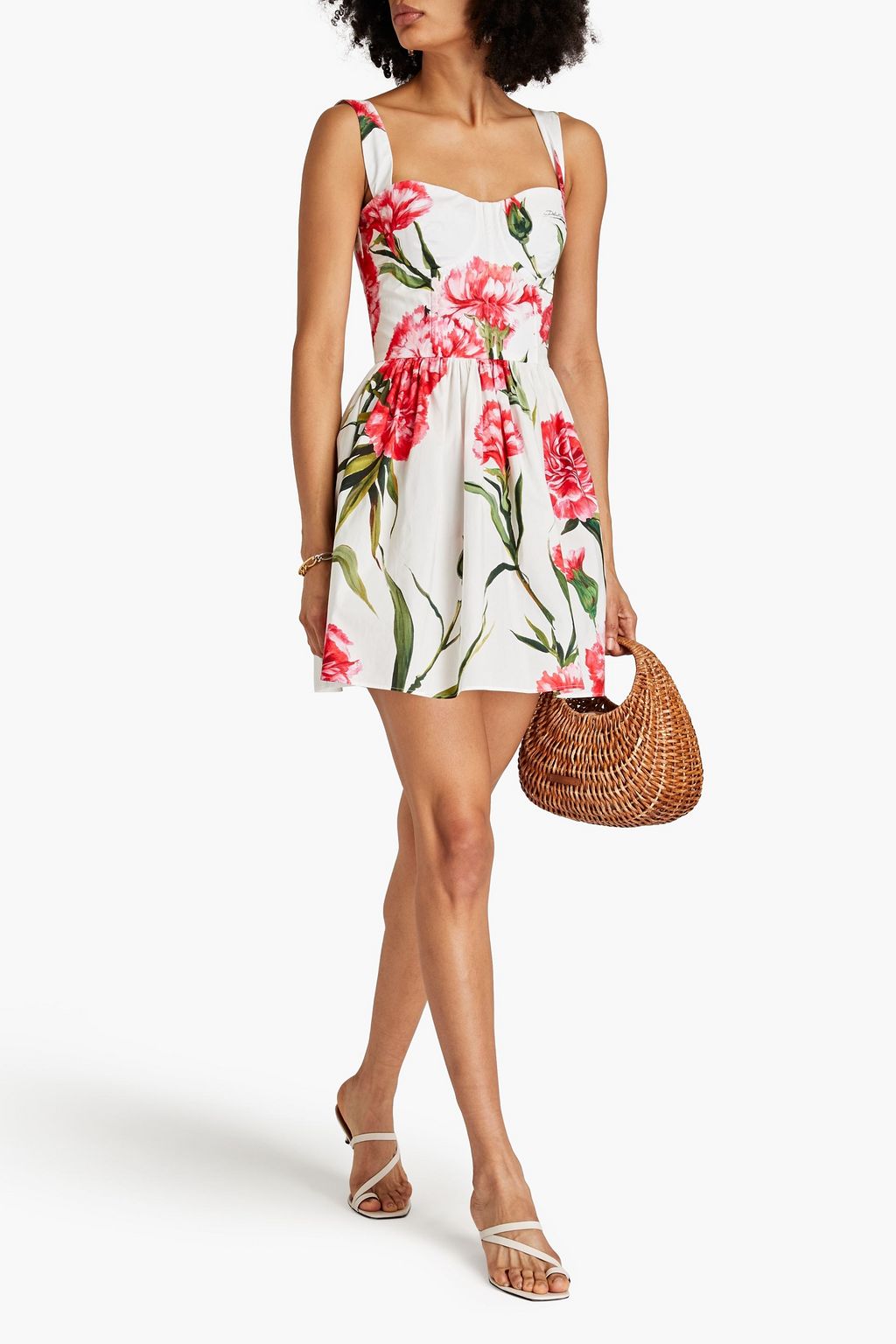 DOLCE&GABBANA Pleated floral-print cotton-poplin mini dress