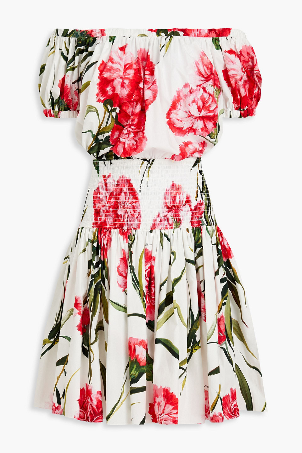 Dolce&Gabbana - Off-the-shoulder shirred floral-print cotton mini dress - Orange - IT 44