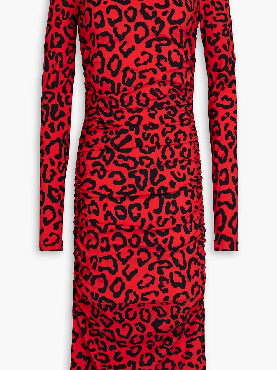 ruched leopard-print jersey midi dress