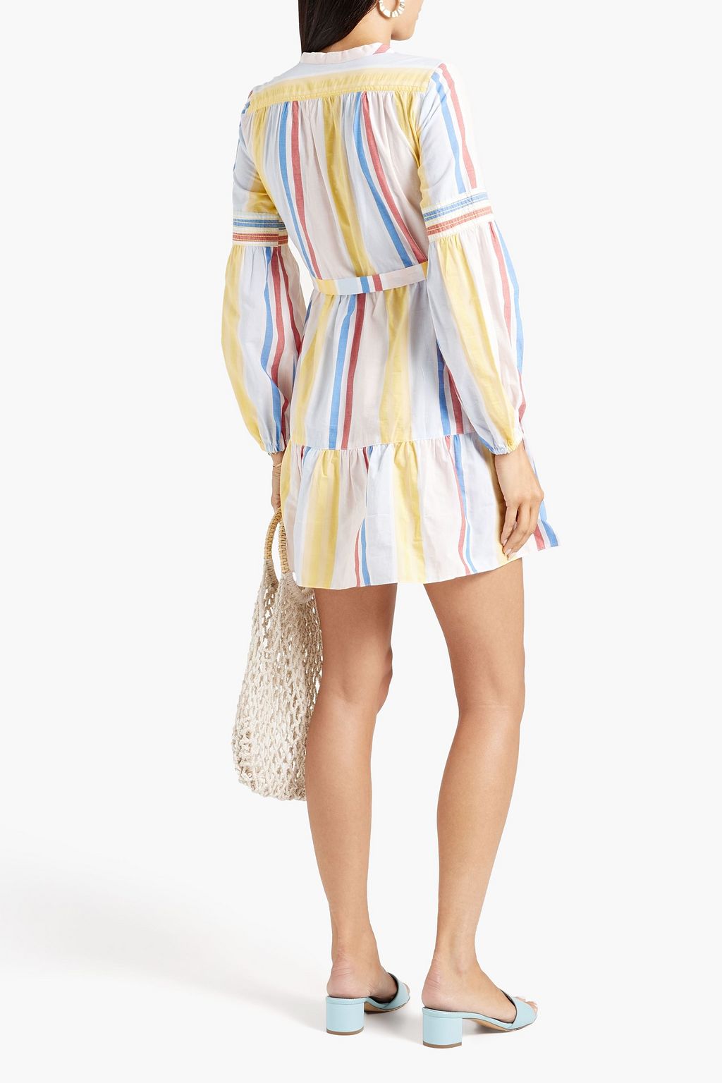 LEMLEM Jima belted striped cotton-broadcloth mini shirt dress