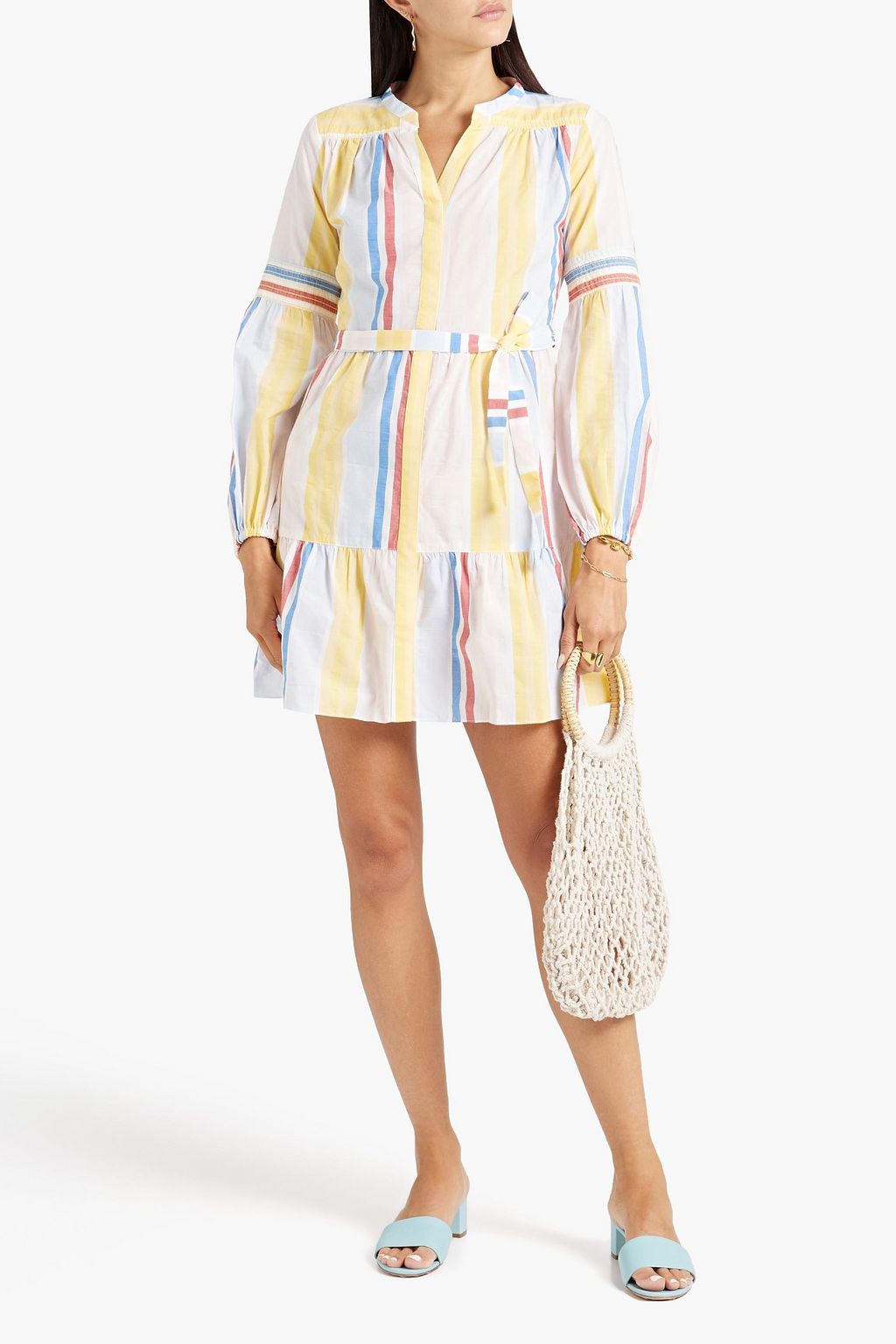 LEMLEM Jima belted striped cotton-broadcloth mini shirt dress