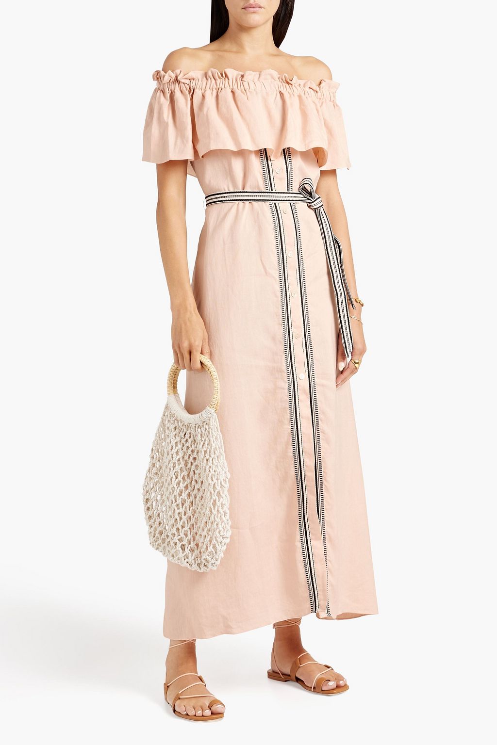 LEMLEM Koki off-the-shoulder ruffled linen-blend maxi dress