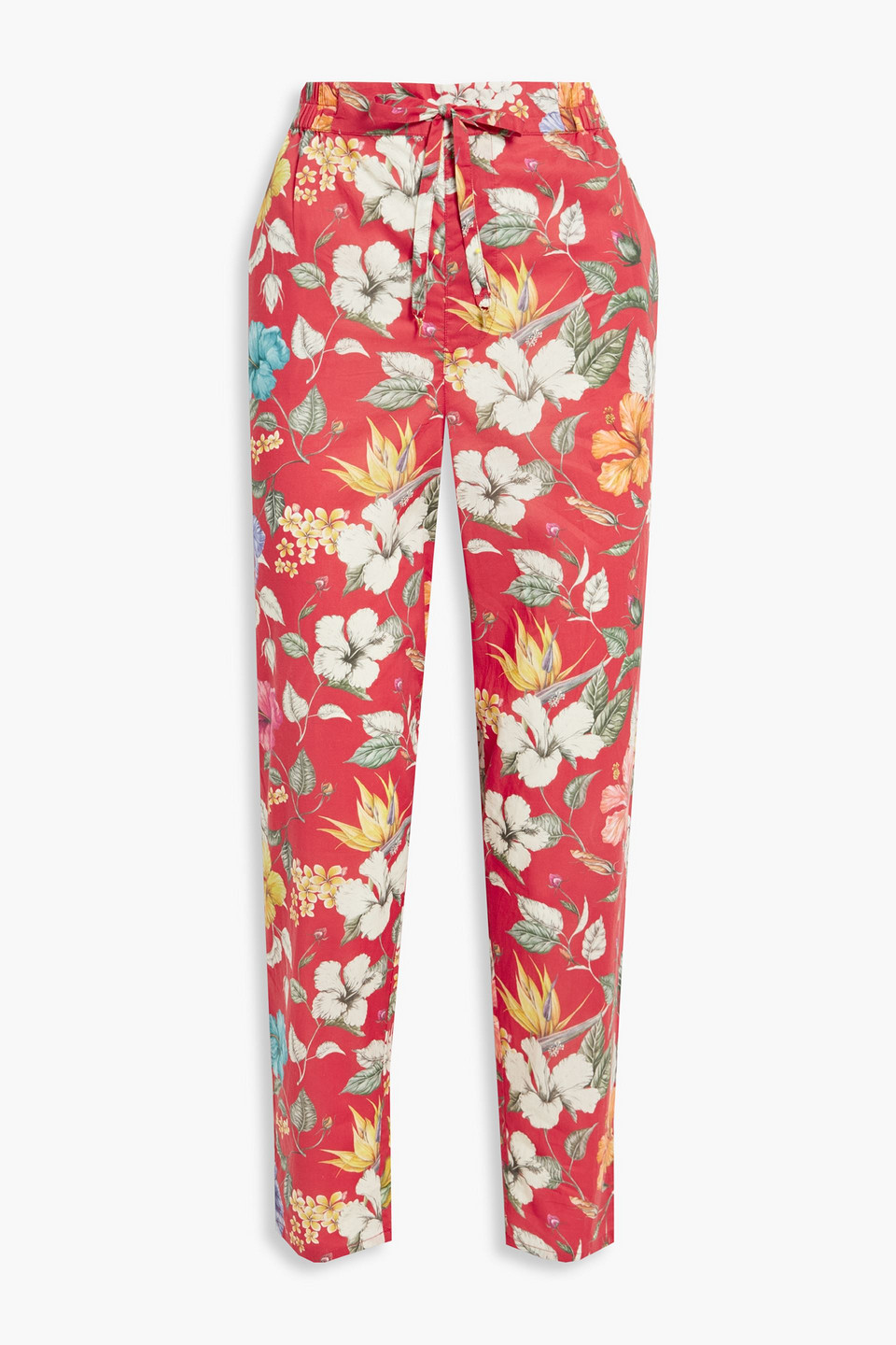 Easy floral-print cotton-poplin tapered pants