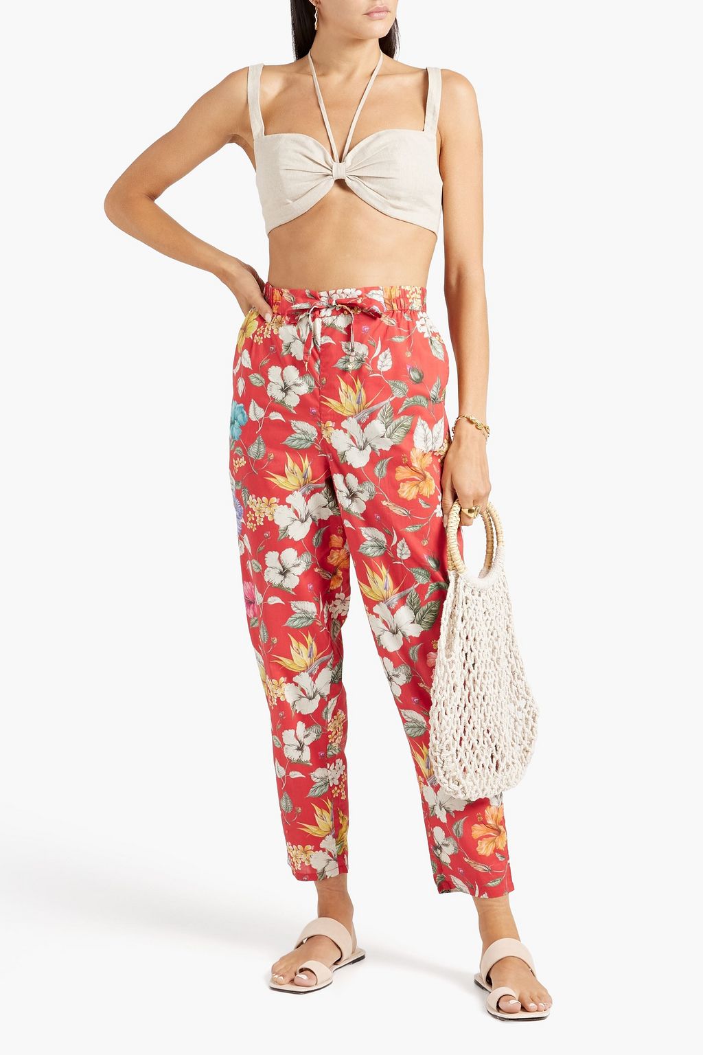 ONIA Easy floral-print cotton-poplin tapered pants
